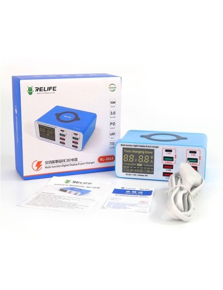 RELIFE RL-304S Caricabatterie da Banco Digitale Multifunzionale a 8 porte | 110W