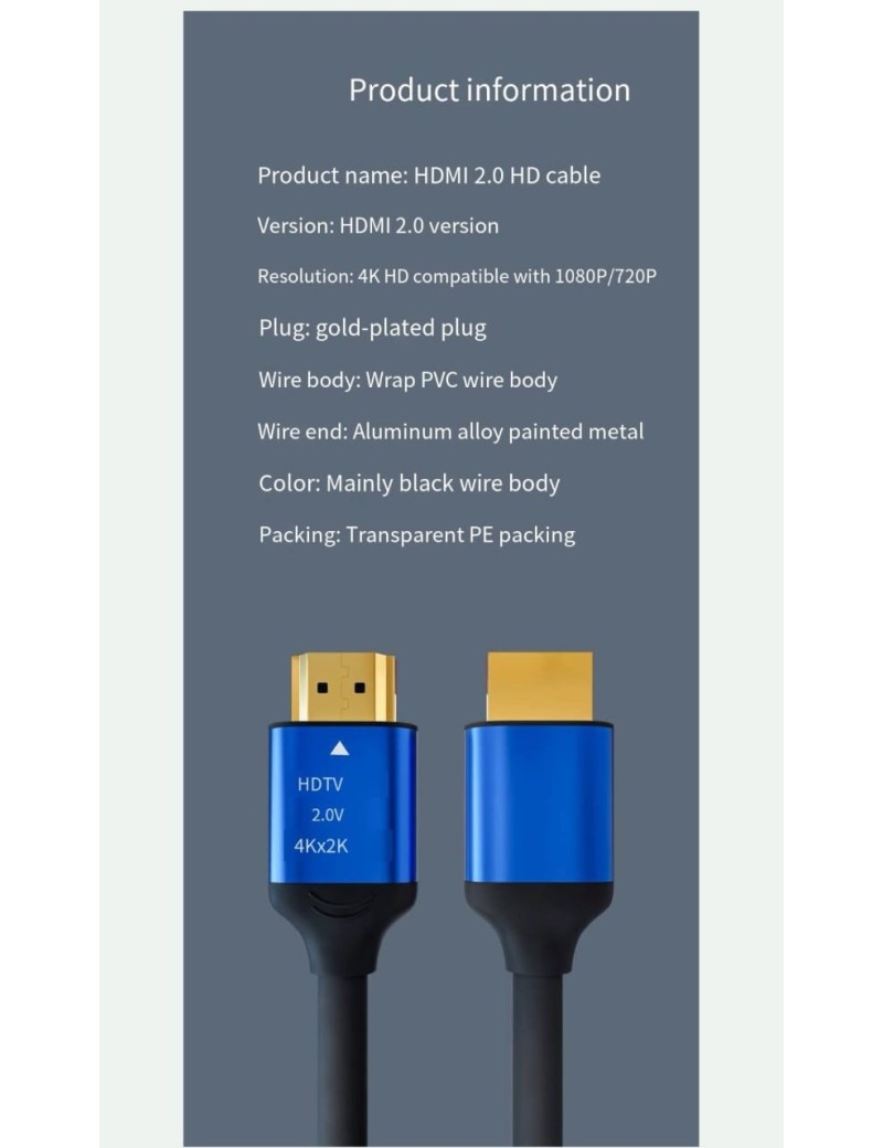 Cavo HDMI 2.0 4K HD Compatibile con 1080P/720P x 2K 1.5 metri Bulk | Nero