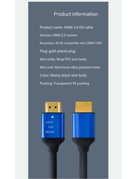 Cavo HDMI 2.0 4K HD Compatibile con 1080P/720P x 2K 1.5 metri Bulk | Nero