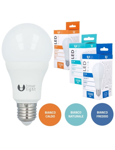 Lampadina LED Bulb E27 A65 15W 1520lm Luce Calda - Luce Fredda - Luce Naturale