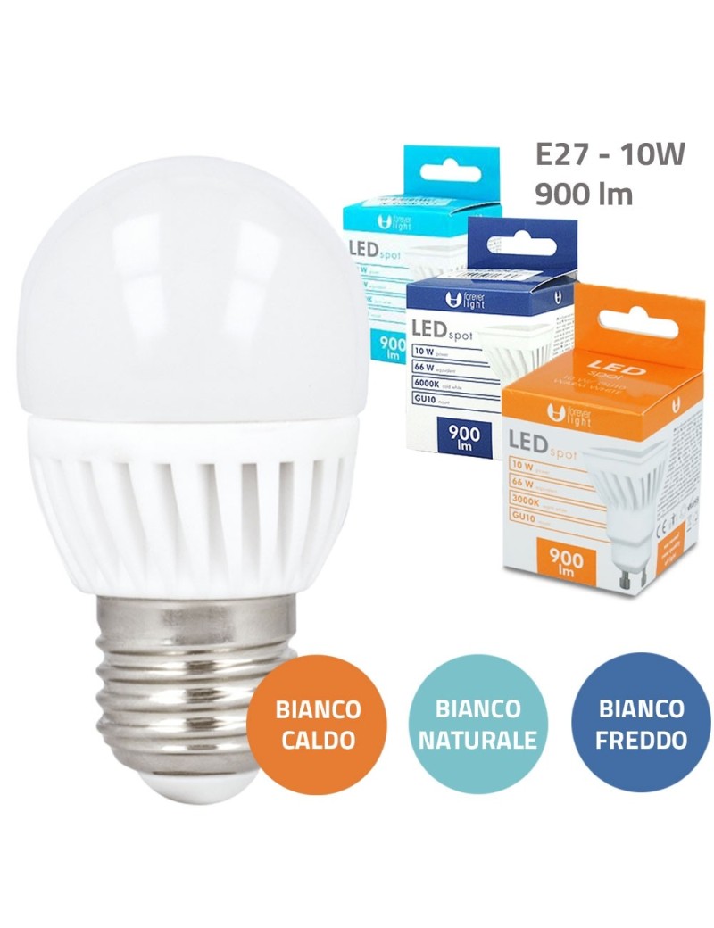 Lampadina LED Bulb E27 G45 10W 900lm Luce Calda - Luce Fredda in Ceramica