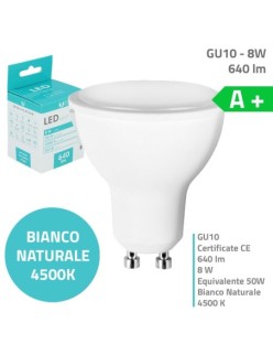 Lampadina a LED GU10 8W 640lm Luce Bianca Calda Fredda Naturale IP22 A+