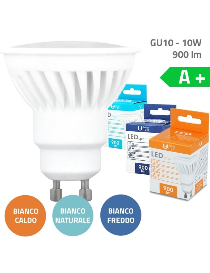 Lampadina a LED GU10 10W 900lm Luce Bianca Calda Fredda Naturale in Ceramica