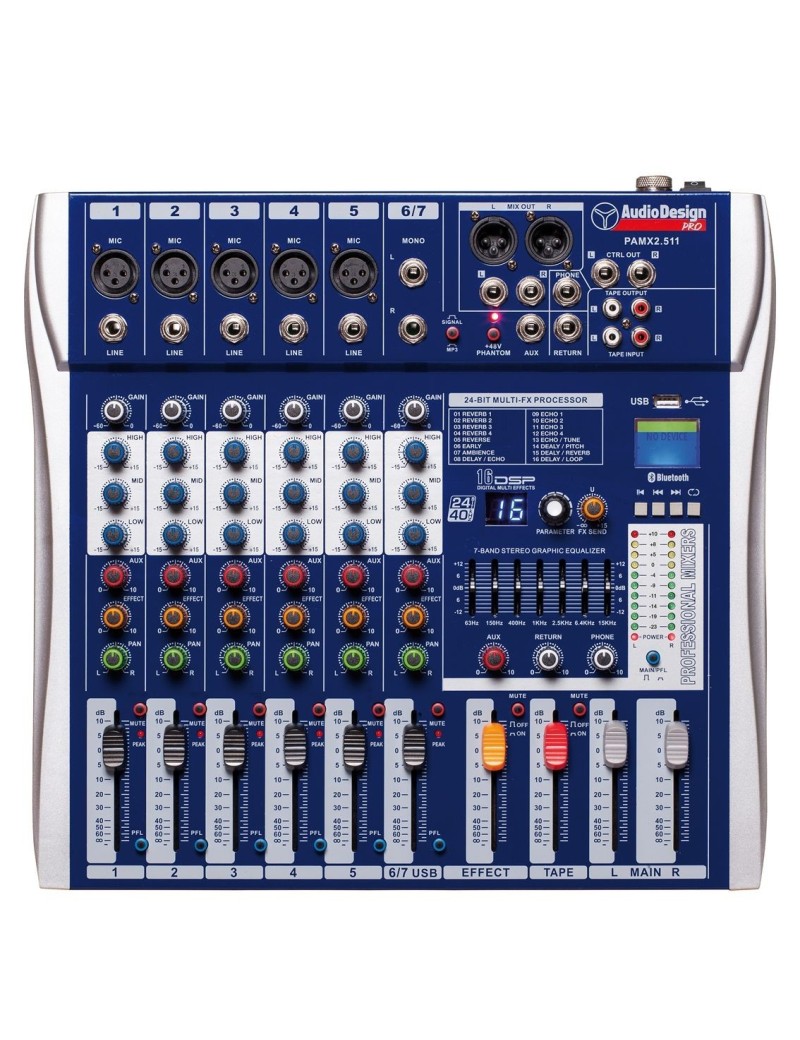 AUDIODESIGN PRO Mixer professionale 5+1+1 canali - USB e BT