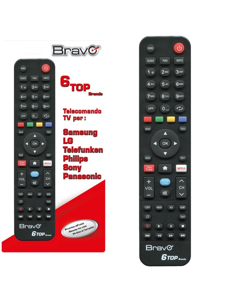 Bravo Telecomando di Ricambio Universale 6 TOP BRANDS (SAMSUNG - LG - TELEFUNKEN - PHILIPS - SONY - PANASONIC)