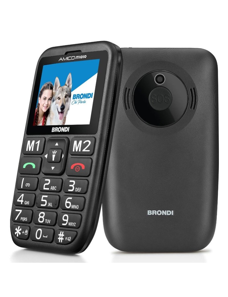 BRONDI Amico Stiloso Telefono Cellulare Senior DualSim Controllo Remoto | Nero