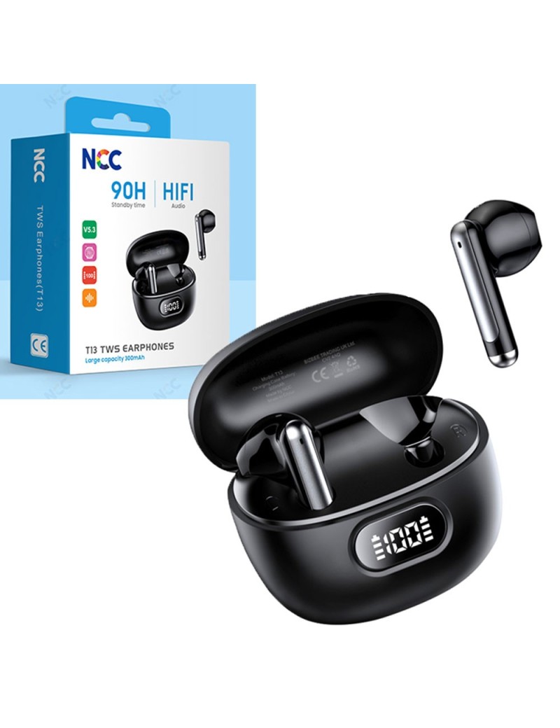 NCC Auricolare Bluetooth T13 Cuffie TWS Smart Display Audio HIFI | Nero