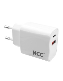 NCC CaricaBatterie da Rete 45W Doppia Porta USB-C + 1 Porta USB-A Fast Charge GaN | Bianco