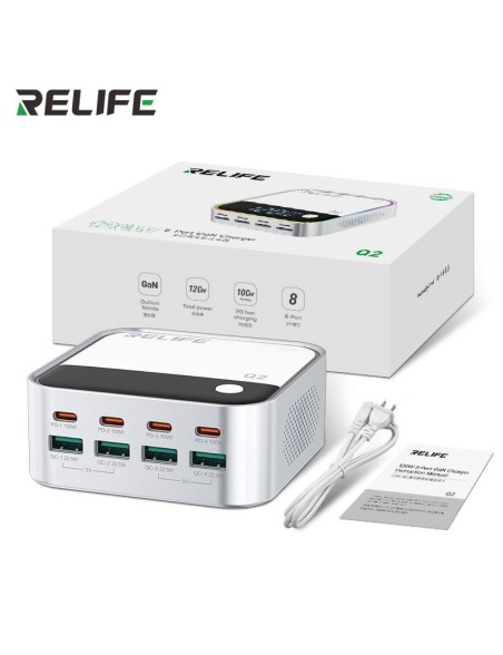RELIFE Q2 Caricatore fino a 120W 8 Porte USB-A USB-C Silver RELIFE Q2 Caricatore fino a 120W 8 Porte USB-A USB-C Silver
