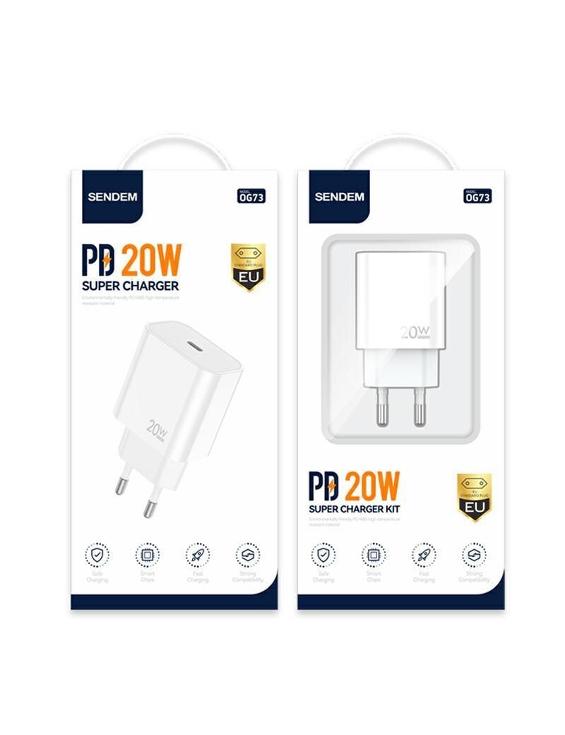 Sendem Caricabatteria OG73 1XType-C PD 20W bianco