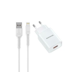 Sendem Caricabatteria OG36 1XUSB + Cavo Dati Micro Usb QC 3.0 bianco