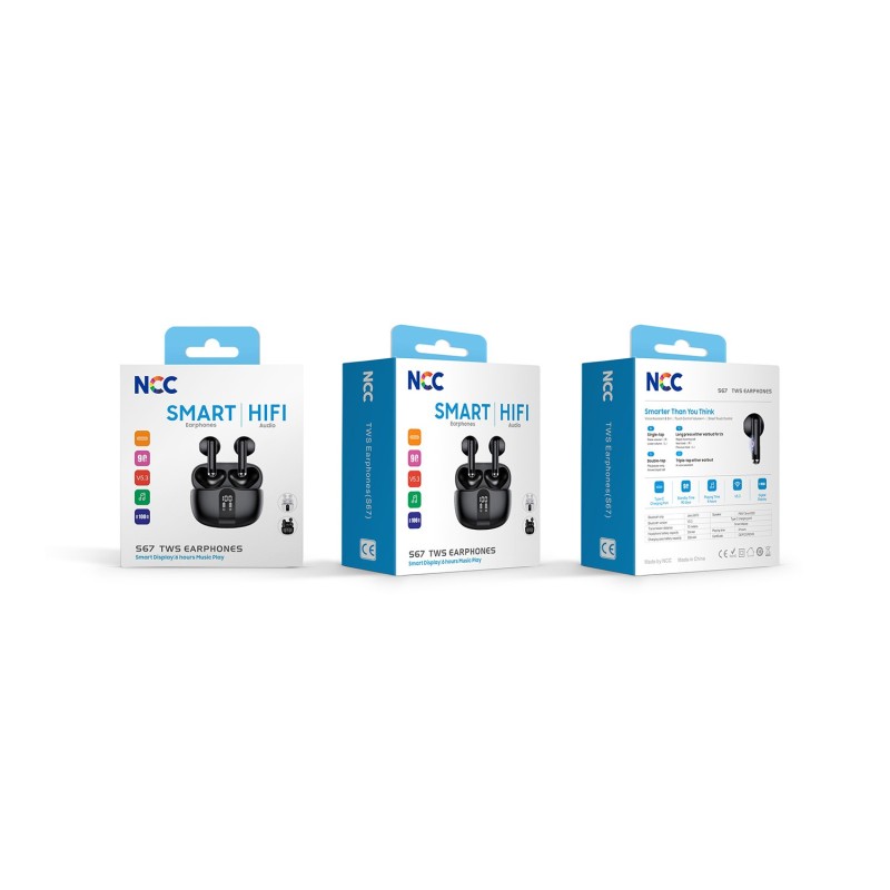NCC Auricolare Bluetooth S67 Cuffie TWS Smart Display Audio HIFI | Nero