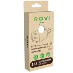 Rovi Travel Charger Kit ST450L Caricabatteria USB-A + Cavo da USB-A a Lightning 2.1A | Bianco