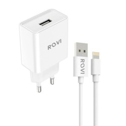 Rovi Travel Charger Kit ST450L Caricabatteria USB-A + Cavo da USB-A a Lightning 2.1A | Bianco