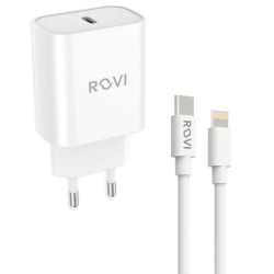 Rovi Caricabatterie Type-C Completo di Cavo da Type-C a Lightning 20W PD Fast Charger (Pack Green) | Bianco