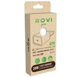 Rovi Caricabatterie Type-C Completo di Cavo da Type-C a Lightning 20W PD Fast Charger (Pack Green) | Bianco