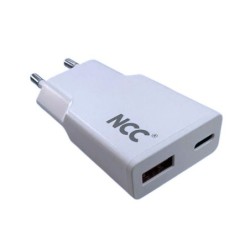 NCC CaricaBatterie da Rete 30W Ultra Sottile Doppia Porta USB-A + USB-C Fast Charge | Bianco C214