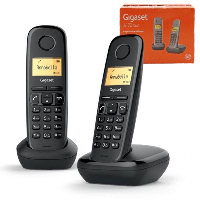 Gigaset Telefono Cordless Doppio A170 DUO ECO Mode Plus Zero Radiazioni | Nero