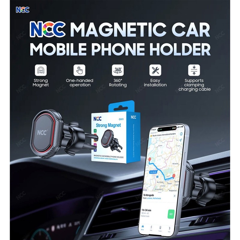 NCC Supporto da Auto CH11 Magnetico Universale Con Clip Per Bocchetta d'areazione 360Â° | Nero