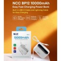 NCC Power Bank 10000mAh Caricabatterie Compatto Veloce Con Cavo Integrato USB-C e Lightning | Bianco BP12