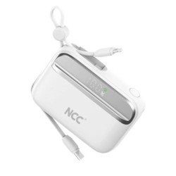 NCC Power Bank 10000mAh Caricabatterie Compatto Veloce Con Cavo Integrato USB-C e Lightning | Bianco BP12