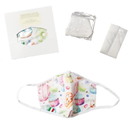 Mascherine MADE IN ITALY 1DS/1US ergonomiche con Anelli Auricolari in Tessuto Stampato