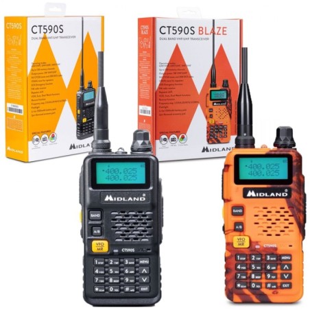 MIDLAND CT590S RADIO RICETRASMETTITORE DUAL BAND VHF/UHF PORTATILE CON DISPLAY LCD BATTERIA INTEGRATA RICONDIZIONATO Nero